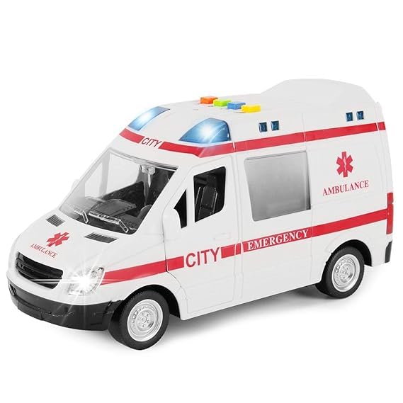 RELOSTA Toy to Enjoy Ambulance Toy Car with Light & Siren Sound Effects - Friction Powered Wheels & LED Lights