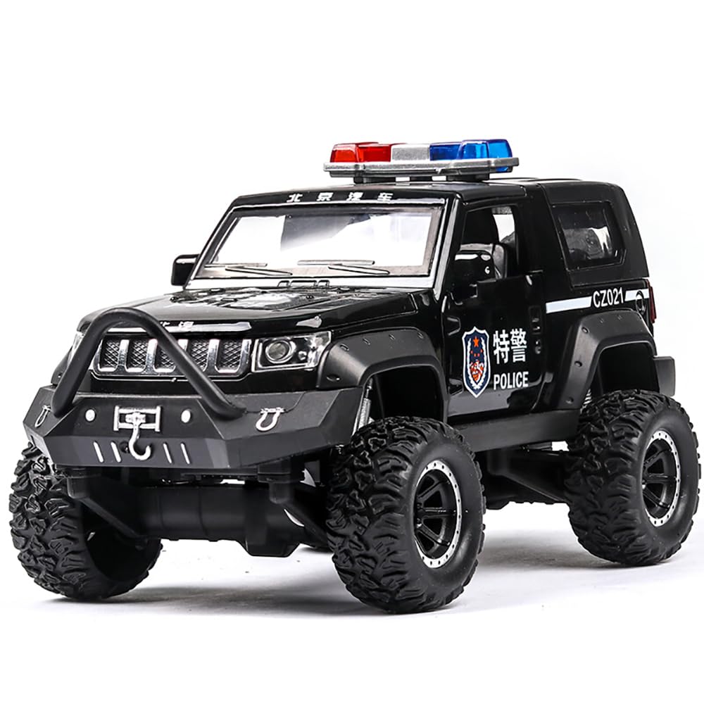 RELOSTA 1:32 Diecast Jeep Police Toy Car For Kids Car Pullback Die Cast Metal Car Pull Back Toy Car With Openable Doors Light Music Boys Gifts Toys For Kids, Multicolor