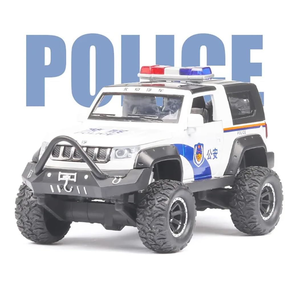 RELOSTA 1:32 Diecast Jeep Police Toy Car For Kids Car Pullback Die Cast Metal Car Pull Back Toy Car With Openable Doors Light Music Boys Gifts Toys For Kids, Multicolor