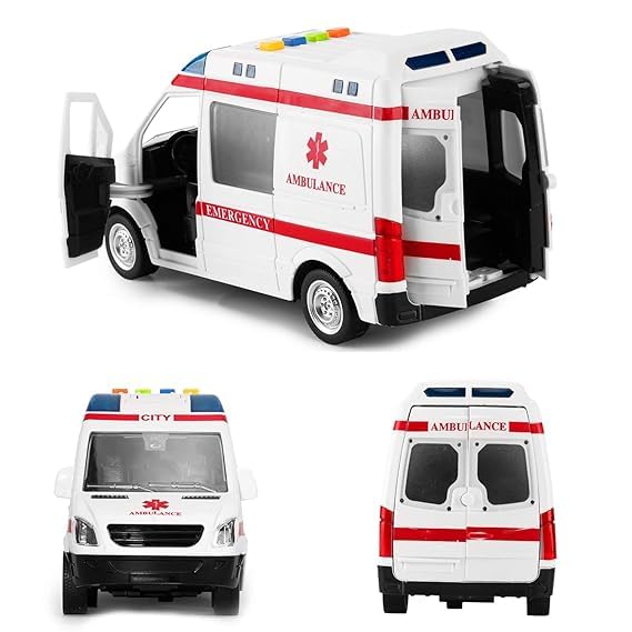 RELOSTA Toy to Enjoy Ambulance Toy Car with Light & Siren Sound Effects - Friction Powered Wheels & LED Lights