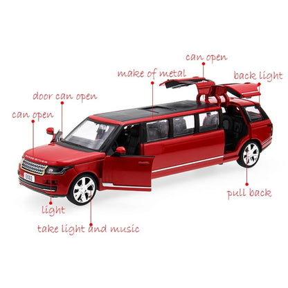 RELOSTA  1:32 Long Rover Die Cast Metal Car Scale Model Alloy Diecast Metal Car with Light Sound Openable Door Pullback Toy Car for Kids Best Gifts Toys for Boys