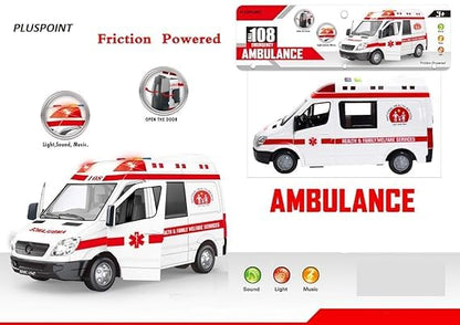 RELOSTA Toy to Enjoy Ambulance Toy Car with Light & Siren Sound Effects - Friction Powered Wheels & LED Lights