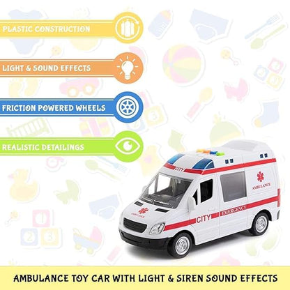 RELOSTA Toy to Enjoy Ambulance Toy Car with Light & Siren Sound Effects - Friction Powered Wheels & LED Lights