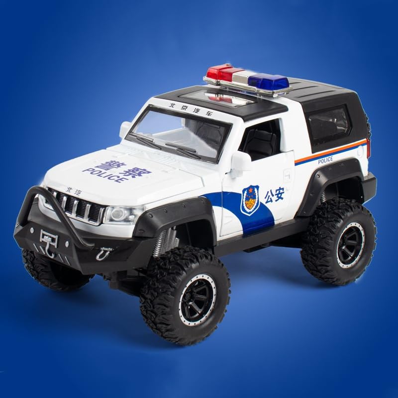 RELOSTA 1:32 Diecast Jeep Police Toy Car For Kids Car Pullback Die Cast Metal Car Pull Back Toy Car With Openable Doors Light Music Boys Gifts Toys For Kids, Multicolor