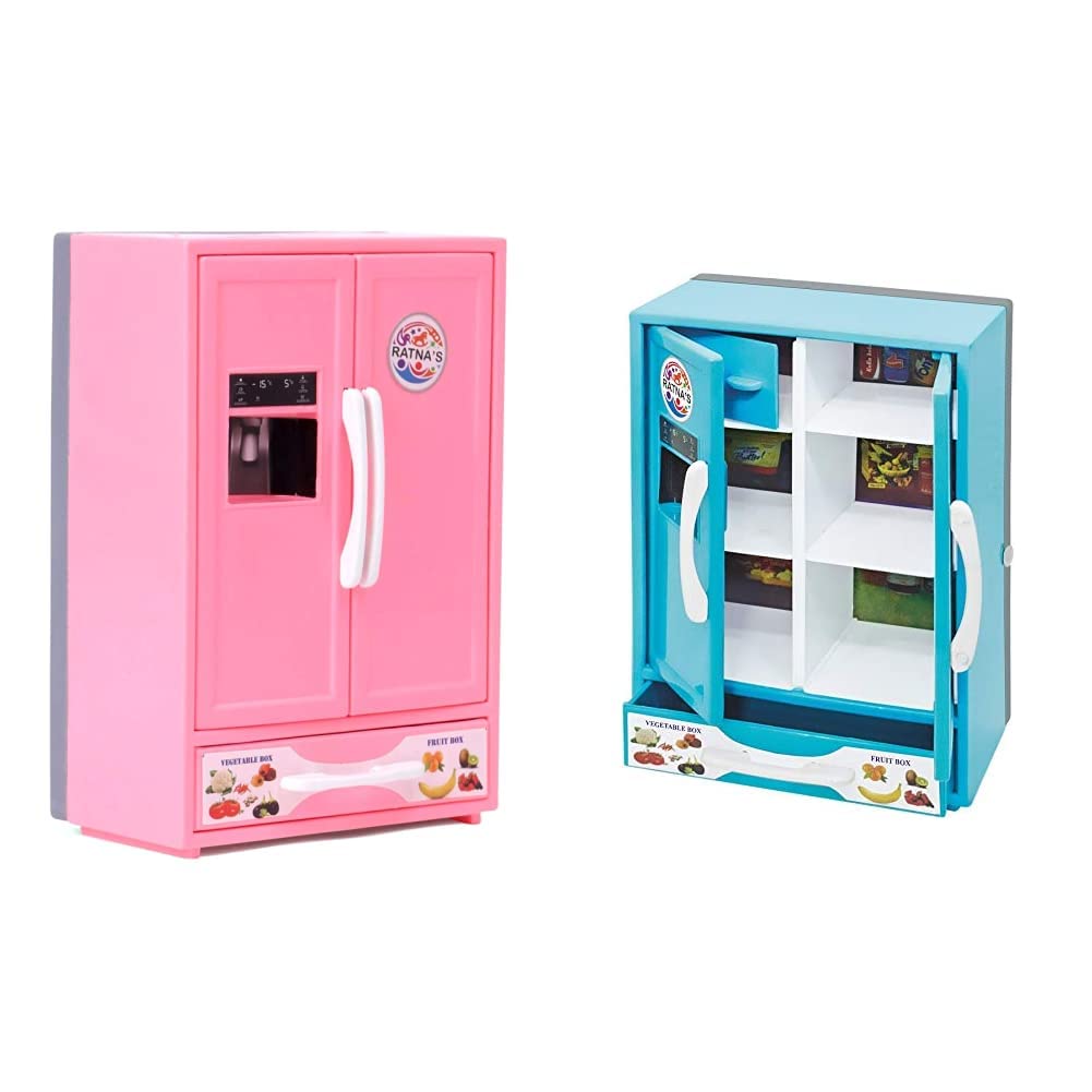 RELOSTA Plastic Toy Refrigerator Role Play Household Kitchen Appliance Miniature Toy for Kids, Pink