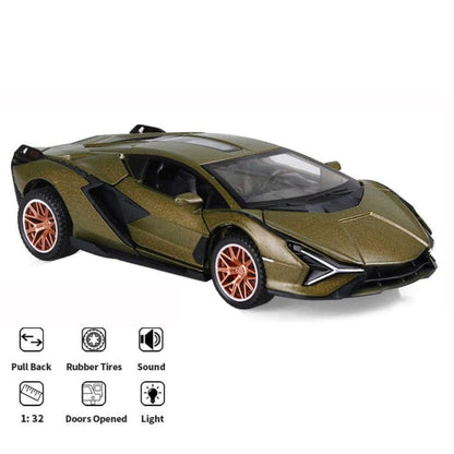 RELOSTA  1:32 Diecast Metal Car Model Sian Toy Cars For Kids Pull Back Openable Doors With Light Sound|Multicolor