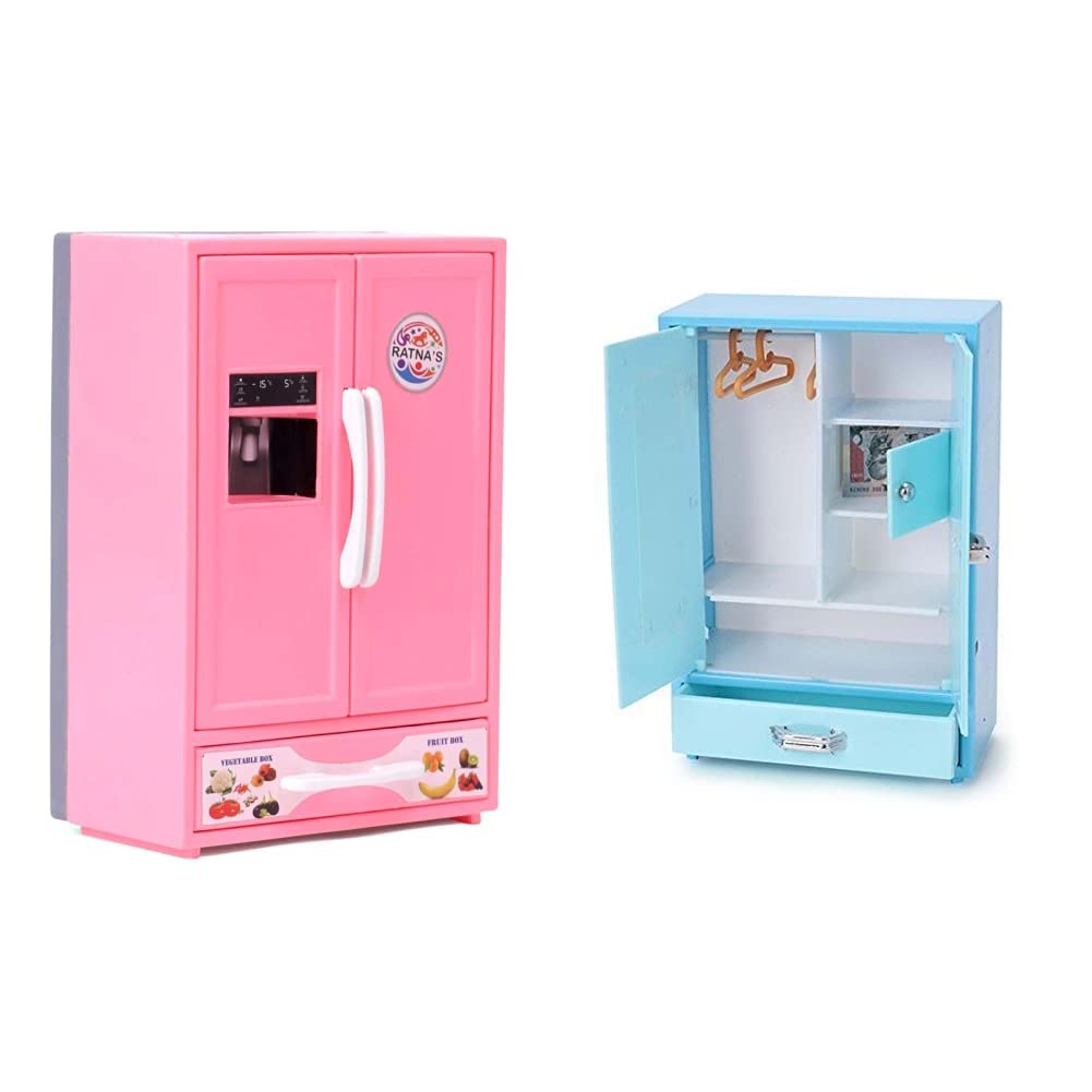 RELOSTA Plastic Toy Refrigerator Role Play Household Kitchen Appliance Miniature Toy for Kids, Pink