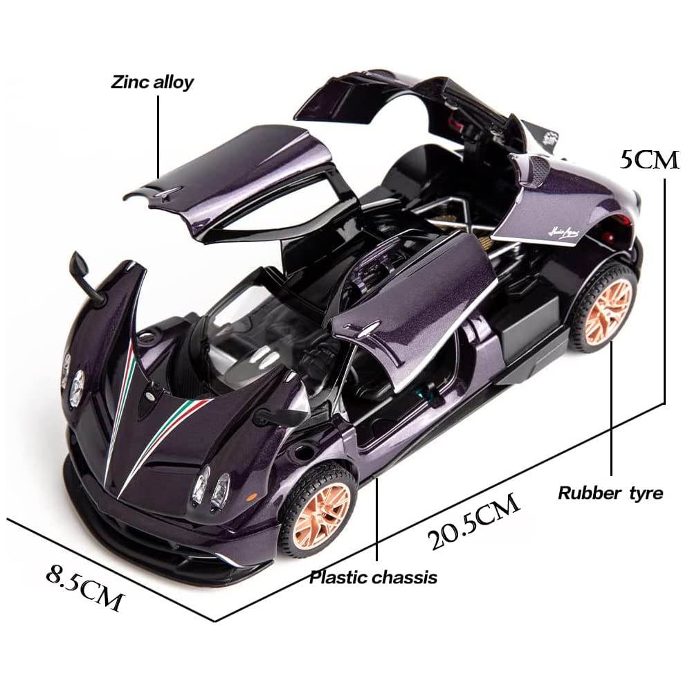 RELOSTA 1:24 Alloy Die Cast Metal Car Model Huayra Alloy Diecast Scale Metal Car with Sound Light Openable Door Pullback Toy Car for Kids Best Gifts Toys for Boys