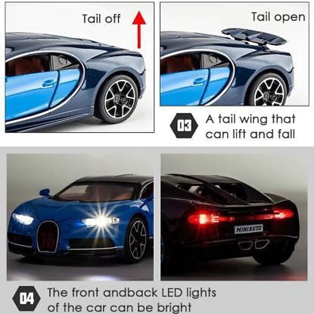 RELOSTA 1:32 Diecast Metal Car Model Chiron Toy Cars For Kids Pull Back Openable Doors With Light Sound|Multicolor