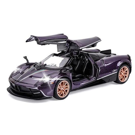 RELOSTA 1:24 Alloy Die Cast Metal Car Model Huayra Alloy Diecast Scale Metal Car with Sound Light Openable Door Pullback Toy Car for Kids Best Gifts Toys for Boys