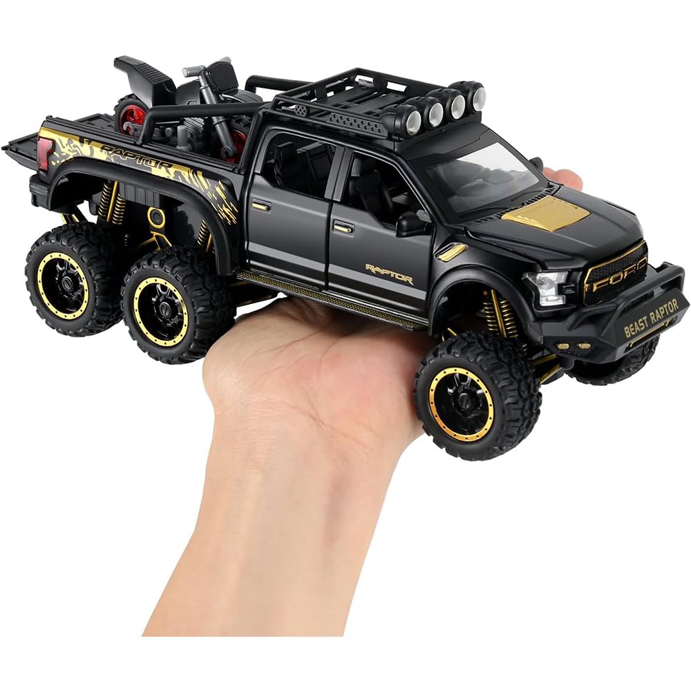 RELOSTA Exclusive 1:24 Raptor Toy Car Metal Diecast Car for Kids Pull Back Die Cast Metal Pullback Toy car with Openable Doors Light Music Boys Gifts Toys