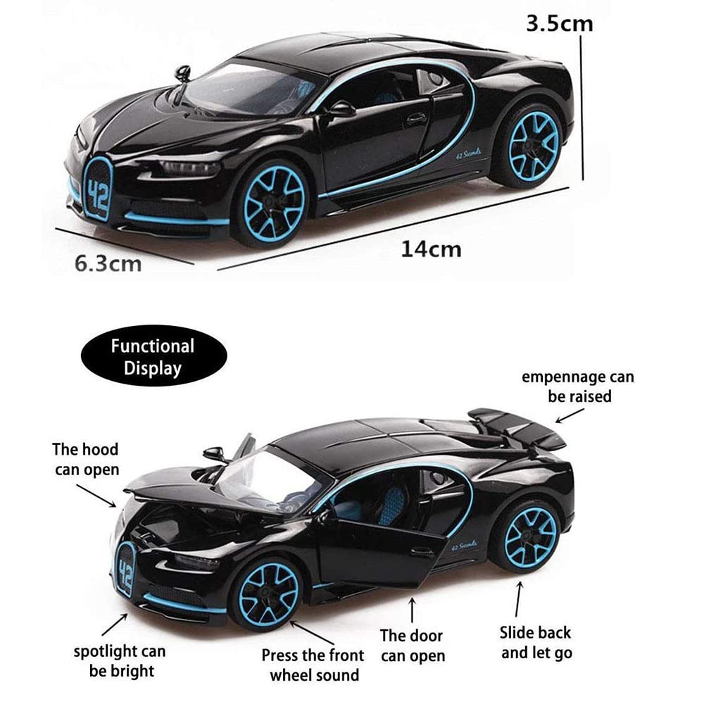 RELOSTA 1:32 Diecast Metal Car Model Chiron Toy Cars For Kids Pull Back Openable Doors With Light Sound|Multicolor