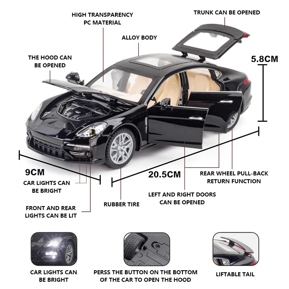 RELOSTA 1:24 Diecast Metal Car Model Panamara Toy Cars For Kids Pull Back Openable Doors With Light Sound|Multicolor