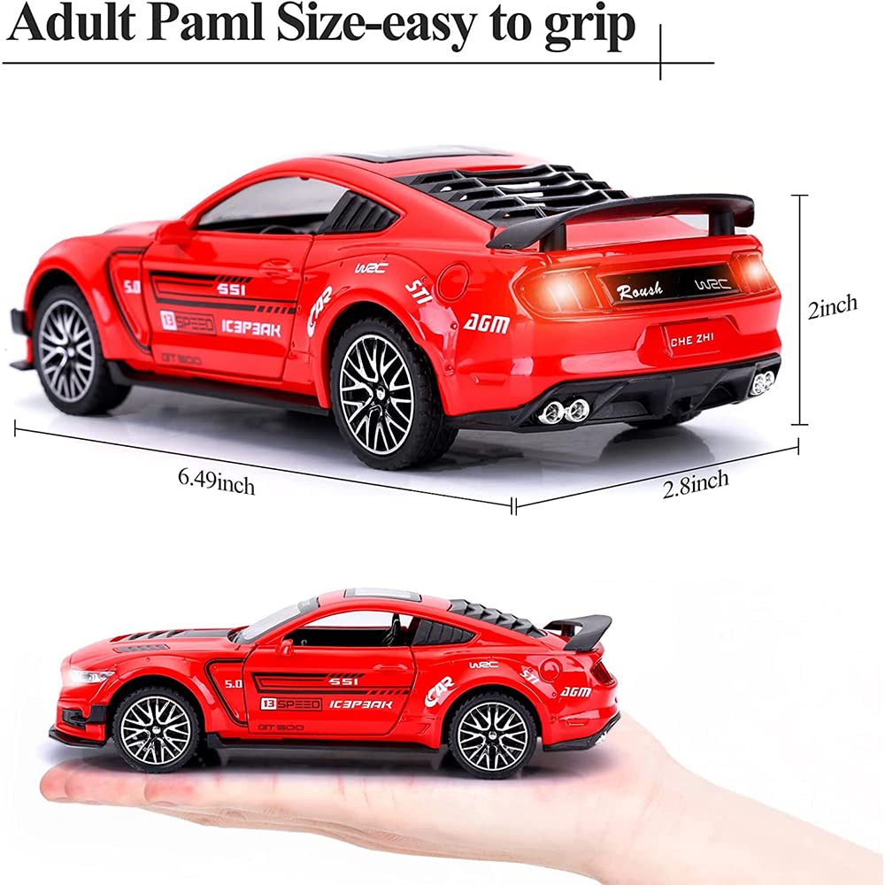 RELOSTA 1:32 Diecast Metal Car Model Mastang Toy Cars for Kids Pull Back Openable Doors with Light Sound