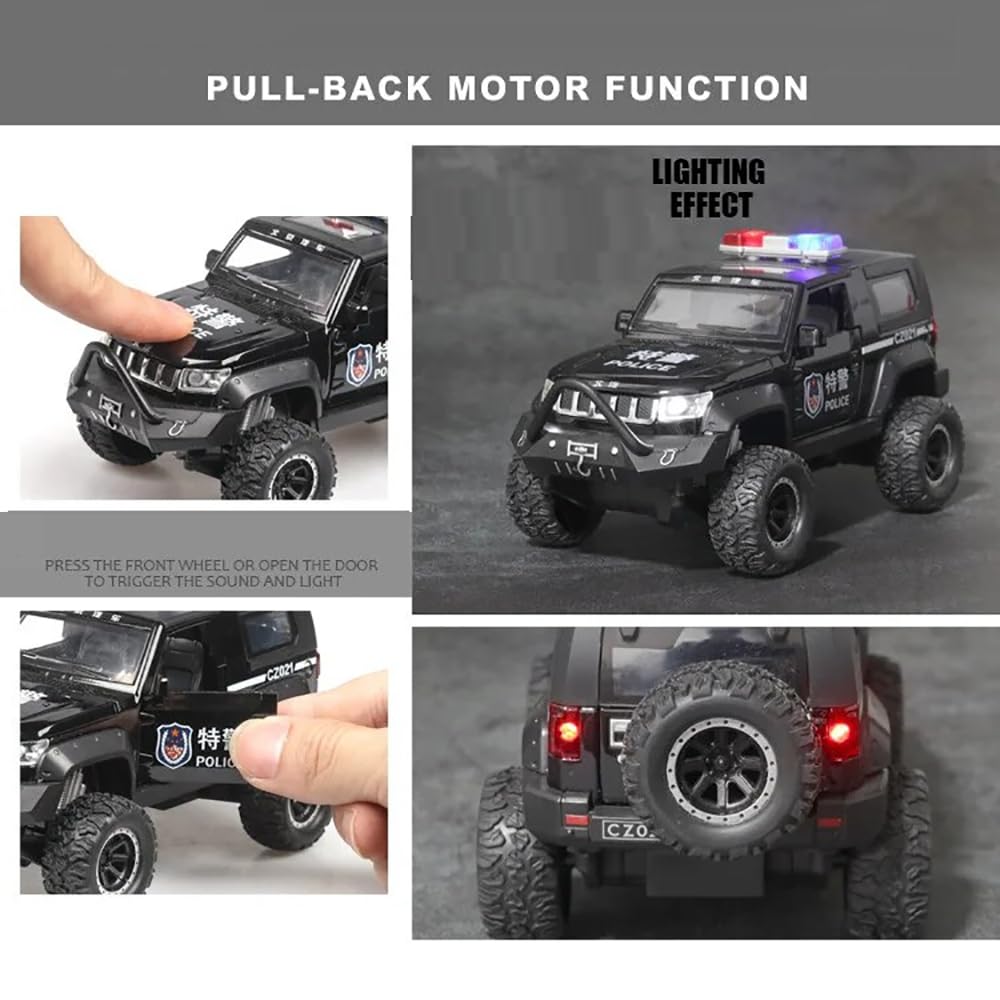 RELOSTA 1:32 Diecast Jeep Police Toy Car For Kids Car Pullback Die Cast Metal Car Pull Back Toy Car With Openable Doors Light Music Boys Gifts Toys For Kids, Multicolor