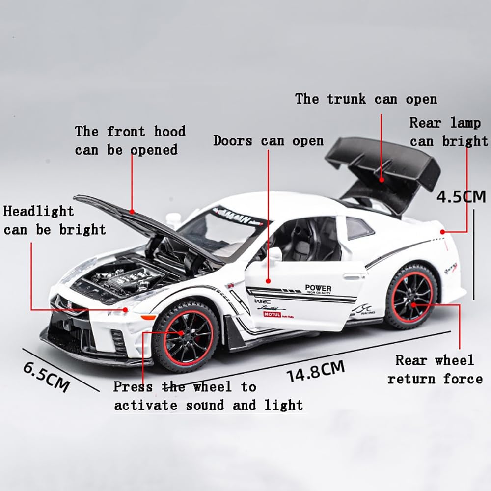 RELOSTA 1:32 Supra Die Cast Metal Car Scale Model R35 Alloy Diecast Metal Car With Light Sound Openable Door Pullback Toy Car For Kids Best Gifts Toys For Boys, Multicolor