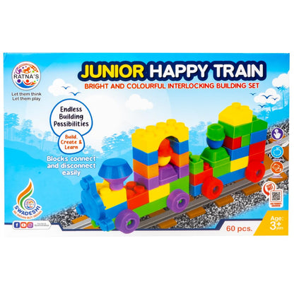 RELOSTA  Happy Train Junior Construction Set with Bright & Colourful Interlocking Building Blocks 60 pcs for Kids Ages 3+