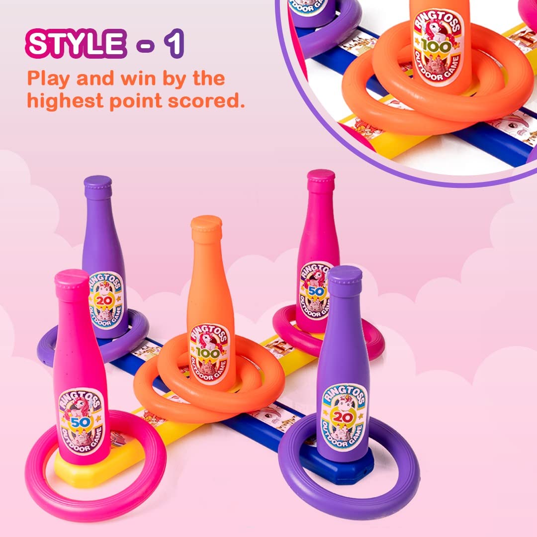 RELOSTA 2 in 1 Colour Match Ring toss Unicorn Print Target Game Set - Indoor & Outdoor Game for Kids