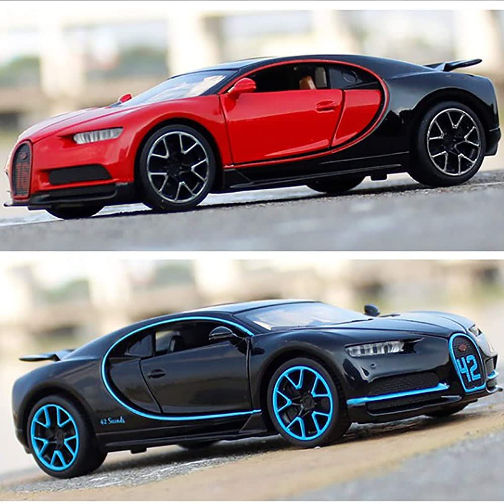 RELOSTA 1:32 Diecast Metal Car Model Chiron Toy Cars For Kids Pull Back Openable Doors With Light Sound|Multicolor