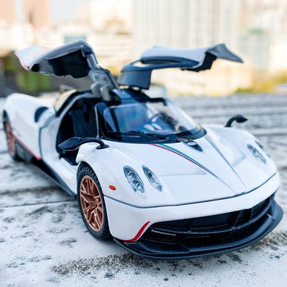 RELOSTA 1:24 Alloy Die Cast Metal Car Model Huayra Alloy Diecast Scale Metal Car with Sound Light Openable Door Pullback Toy Car for Kids Best Gifts Toys for Boys