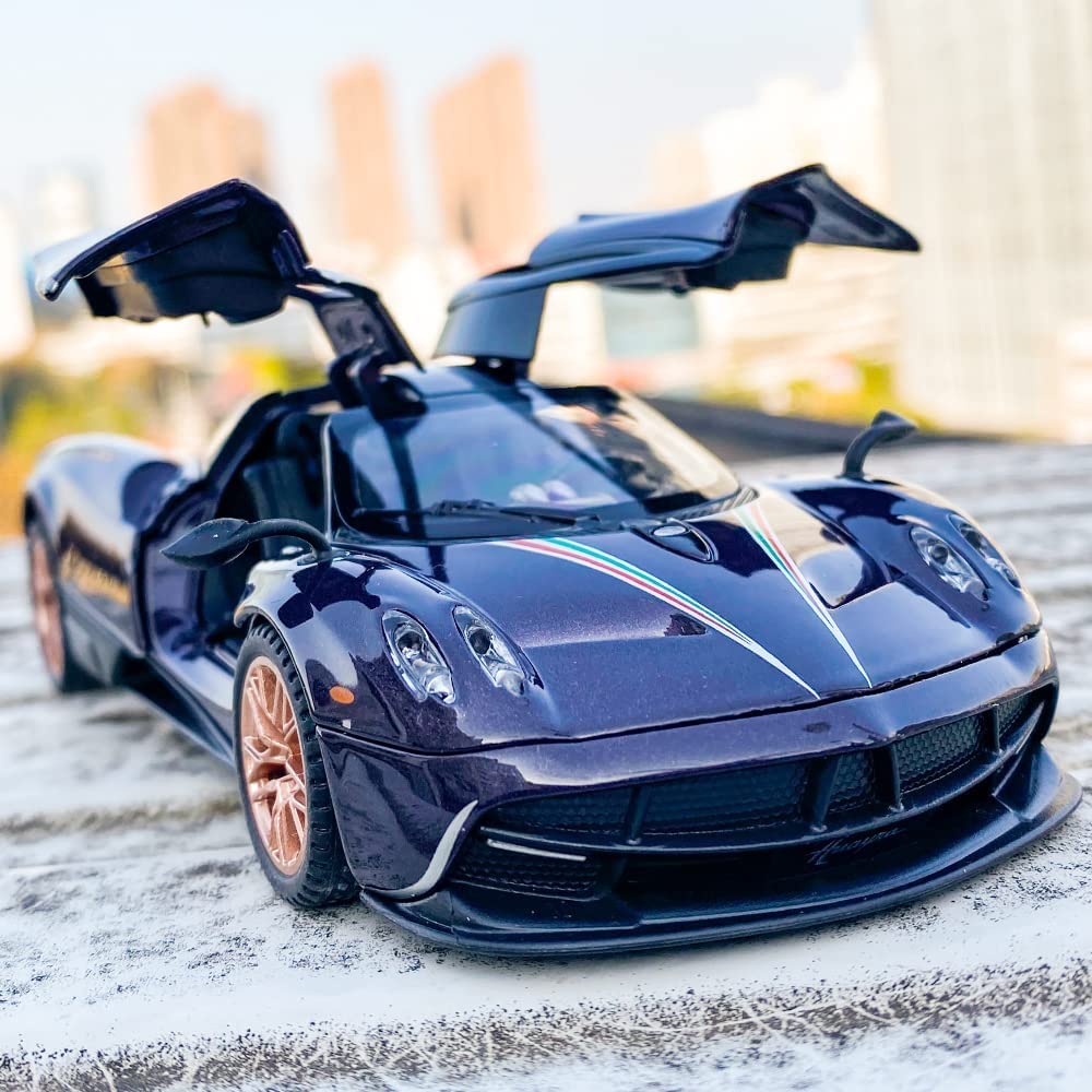 RELOSTA 1:24 Alloy Die Cast Metal Car Model Huayra Alloy Diecast Scale Metal Car with Sound Light Openable Door Pullback Toy Car for Kids Best Gifts Toys for Boys