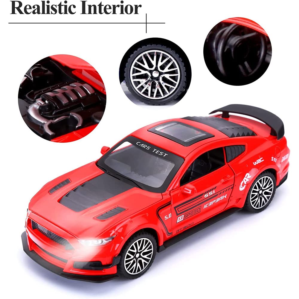 RELOSTA 1:32 Mustang Die Cast Metal Car Scale Model Alloy Diecast Metal Car with Light Sound Openable Door Pullback Toy Car for Kids Best Gifts Toys for Boys