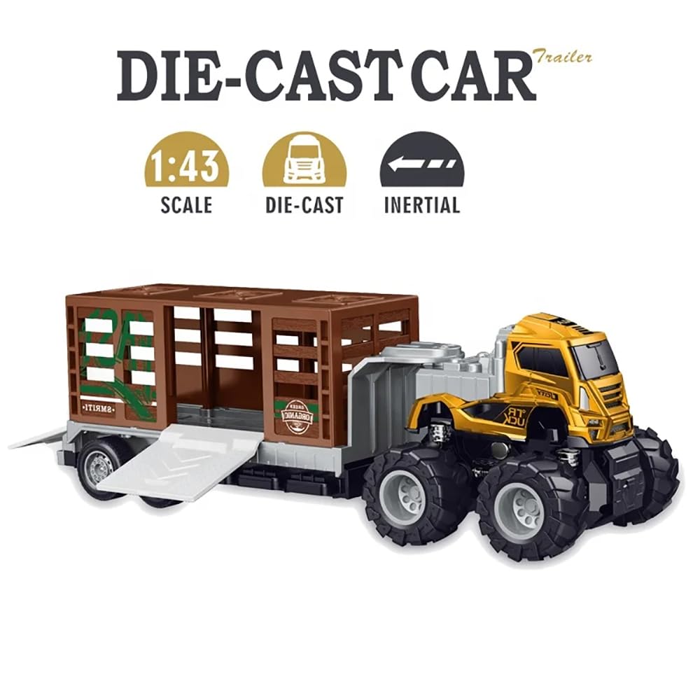 RELOSTA 1:43 Lion Truck Toy Animal Transport Vehicle Diecast Alloy Models Truck Friction Power Big Truck Toys Miniature Car Vehicle Toy for Kids