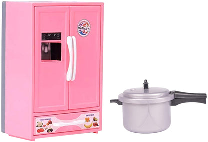 RELOSTA Plastic Toy Refrigerator Role Play Household Kitchen Appliance Miniature Toy for Kids, Pink