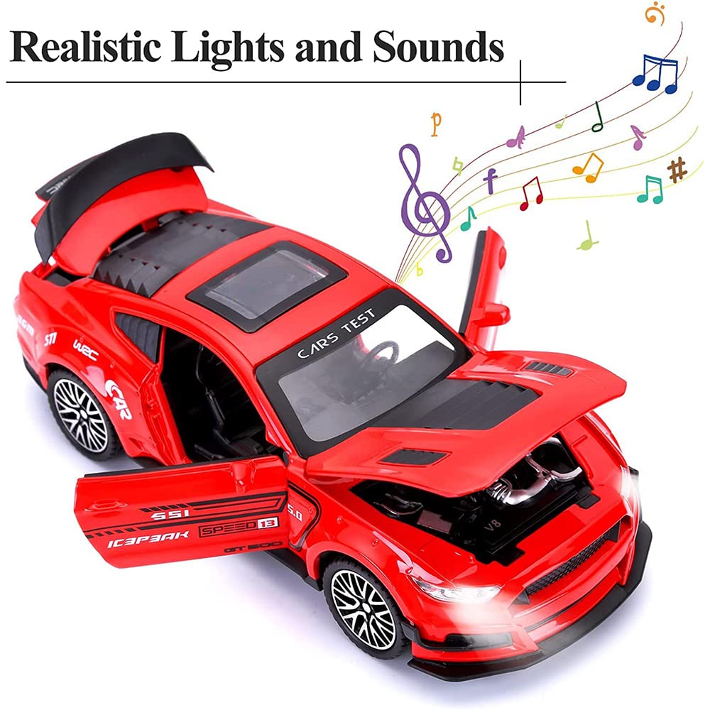 RELOSTA 1:32 Diecast Metal Car Model Mastang Toy Cars for Kids Pull Back Openable Doors with Light Sound