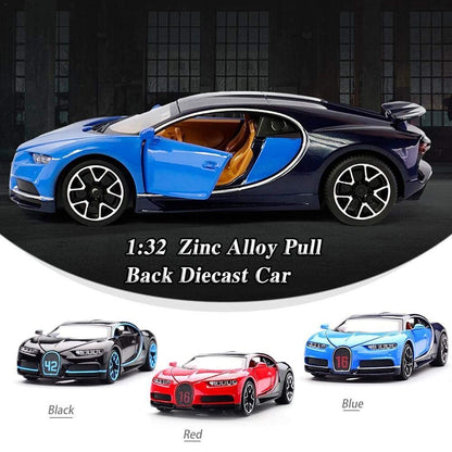 RELOSTA 1:32 Diecast Metal Car Model Chiron Toy Cars For Kids Pull Back Openable Doors With Light Sound|Multicolor