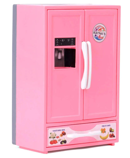 RELOSTA Plastic Toy Refrigerator Role Play Household Kitchen Appliance Miniature Toy for Kids, Pink