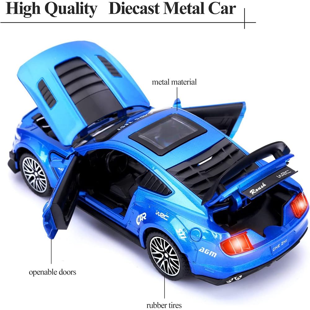 RELOSTA 1:32 Mustang Die Cast Metal Car Scale Model Alloy Diecast Metal Car with Light Sound Openable Door Pullback Toy Car for Kids Best Gifts Toys for Boys