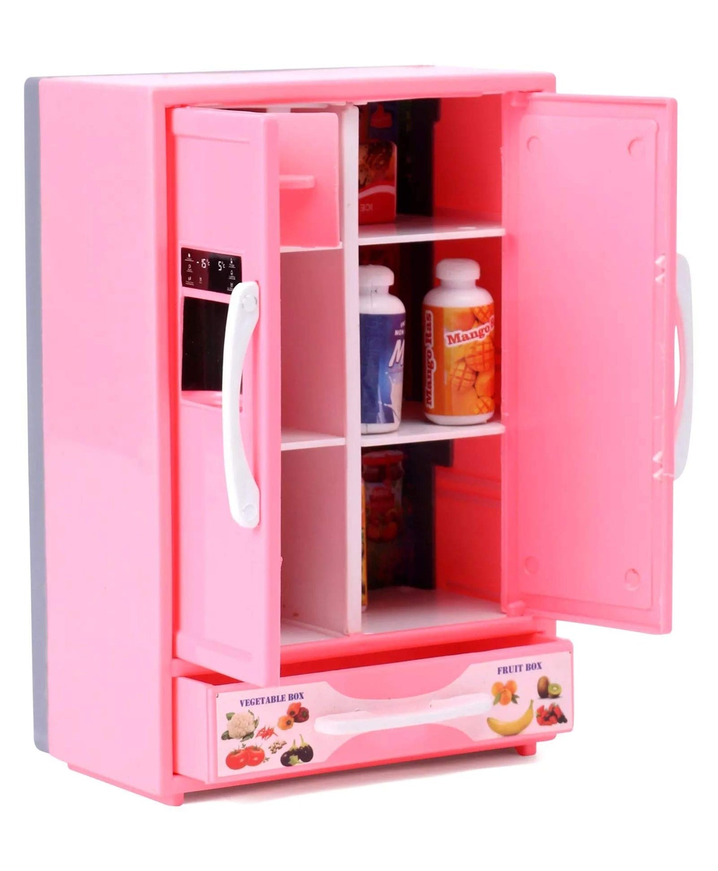 RELOSTA Plastic Toy Refrigerator Role Play Household Kitchen Appliance Miniature Toy for Kids, Pink