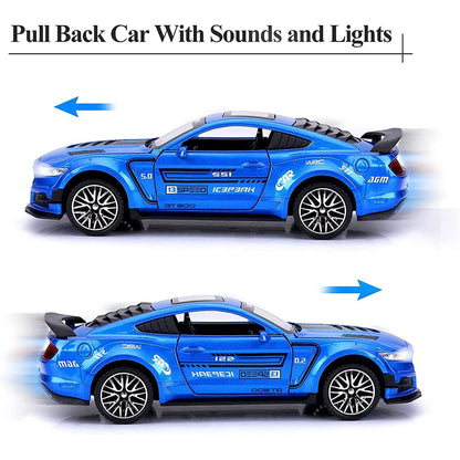 RELOSTA 1:32 Diecast Metal Car Model Mastang Toy Cars for Kids Pull Back Openable Doors with Light Sound