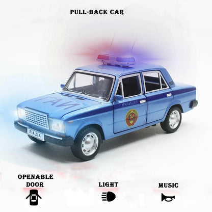 RELOSTA 1:24 Scale Police Toy Car Die Cast Metal Car Police Jeep Diecast Metal Car Model Car for Kids Light Sound Pullback with Openable 6 Doors