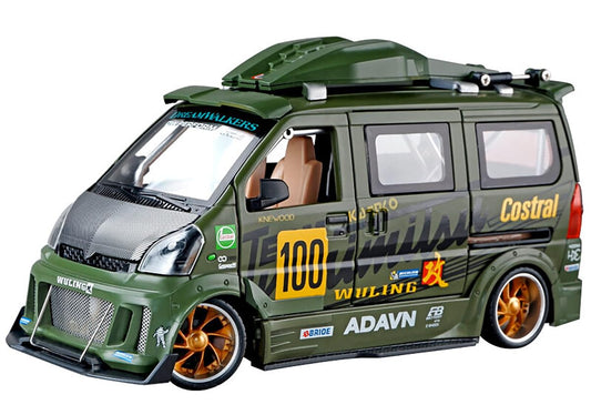 RELOSTA  Die-Cast Zinc Alloy 1:24 Scale Wuling Track Sports Van【Large】 with 6 Openable Doors,Lights & Music & Steerable Front...