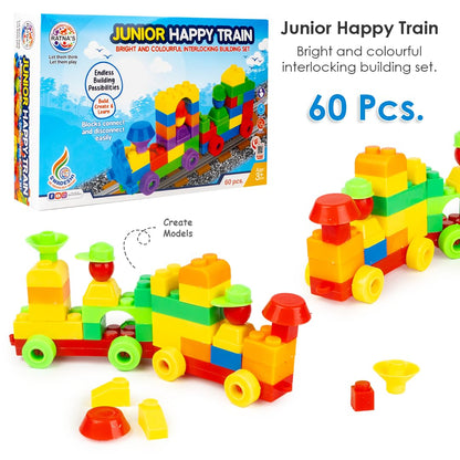 RELOSTA  Happy Train Junior Construction Set with Bright & Colourful Interlocking Building Blocks 60 pcs for Kids Ages 3+