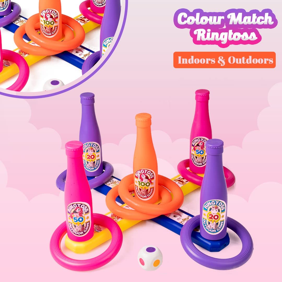 RELOSTA 2 in 1 Colour Match Ring toss Unicorn Print Target Game Set - Indoor & Outdoor Game for Kids