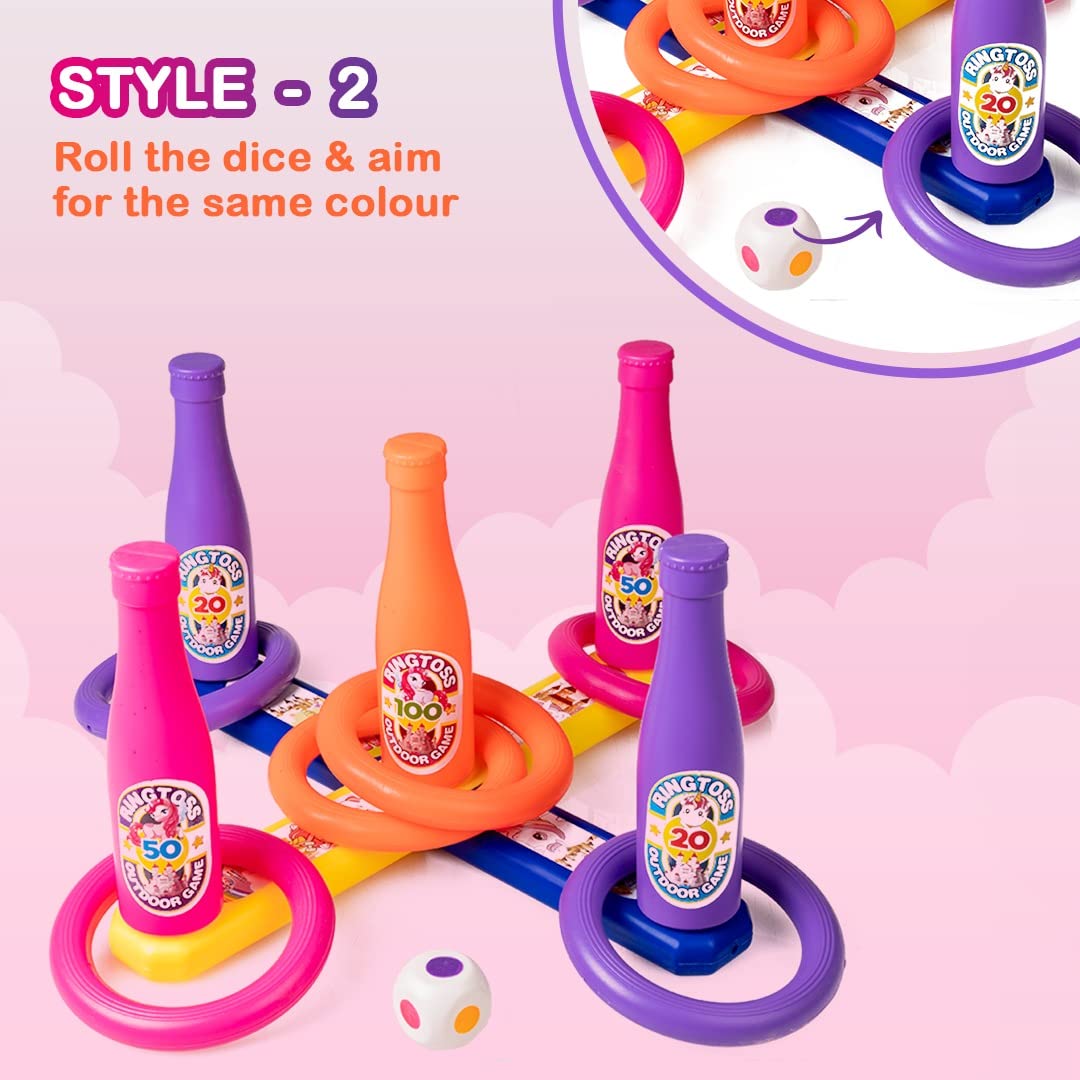 RELOSTA 2 in 1 Colour Match Ring toss Unicorn Print Target Game Set - Indoor & Outdoor Game for Kids