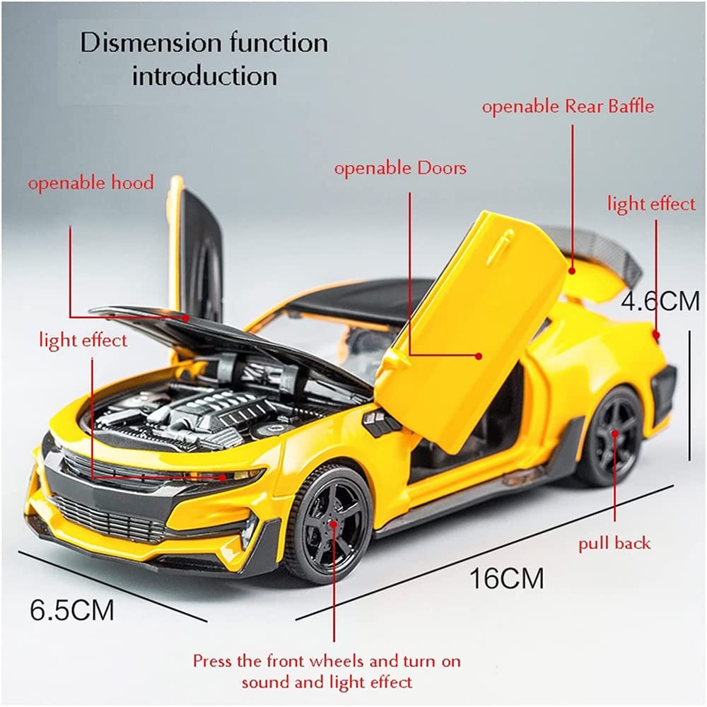 RELOSTA 1:32 Diecast Metal Car Model Chevi Camro Toy Cars for Kids Pull Back Openable Doors with Light Sound