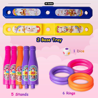 RELOSTA 2 in 1 Colour Match Ring toss Unicorn Print Target Game Set - Indoor & Outdoor Game for Kids