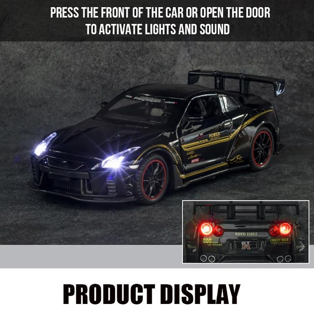 RELOSTA 1:32 Supra Die Cast Metal Car Scale Model R35 Alloy Diecast Metal Car With Light Sound Openable Door Pullback Toy Car For Kids Best Gifts Toys For Boys, Multicolor