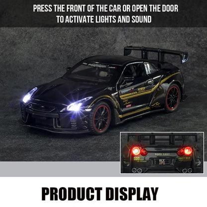 RELOSTA Die Cast Metal Car Scale Model 1:32 Supra R35 Alloy Diecast Metal Car with Light Sound Openable Door Pullback Toy Car for Kids Best Gifts Toys for Boys