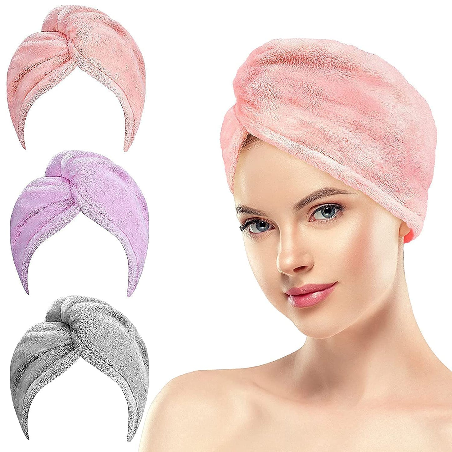 RELOSTA  Hair Towel Wrap Absorbent Towel Hair-Drying Bathrobe Magic Hair Warp Towel Super Quick-Drying Microfiber 500 GSM Bath Towel Hair Dry Cap Salon Towel (Multicolor)