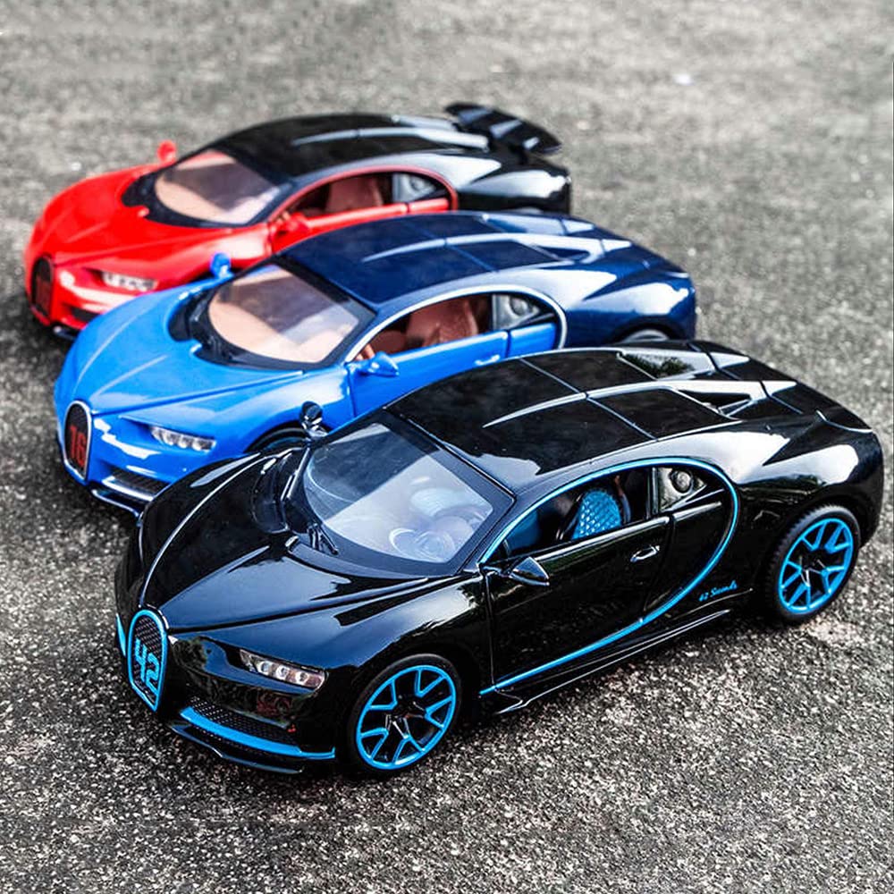 RELOSTA 1:32 Diecast Metal Car Model Chiron Toy Cars For Kids Pull Back Openable Doors With Light Sound|Multicolor