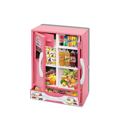 RELOSTA Plastic Toy Refrigerator Role Play Household Kitchen Appliance Miniature Toy for Kids, Pink