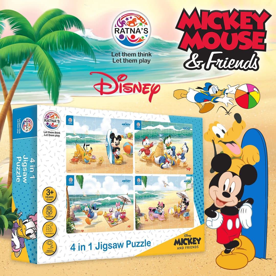 RELOSTA 4 in 1 Disney Jigsaw Puzzle 140 Pieces for Kids. 4 Jigsaw Puzzles 35 Pieces Each (Mickey Mouse & Friends)