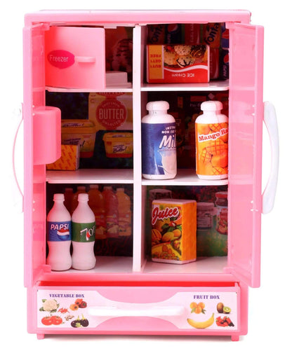 RELOSTA Plastic Toy Refrigerator Role Play Household Kitchen Appliance Miniature Toy for Kids, Pink