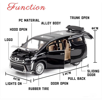 RELOSTA 1:32 Alphard Alloy Die Cast Metal Car Model Diecast Metal Car With Light Sound Openable Door Pullback Toy Car (Multicolor)