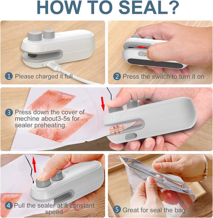 RELOSTA Portable Mini Sealing Machine 2 in 1 USB Rechargeable Magnetic Bag Sealer Heat Seal with Cutter, Plastic Bags Packing Machine Home Appliances